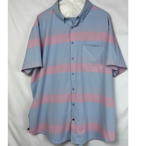 Mizzen + Main Men's Size 2XL Red/Blue Pinstriped Short Sleeve Button Down Shirt - Picture 1 of 7